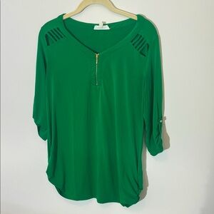 Delirious Emerald Green Blouse with Gold Zipper